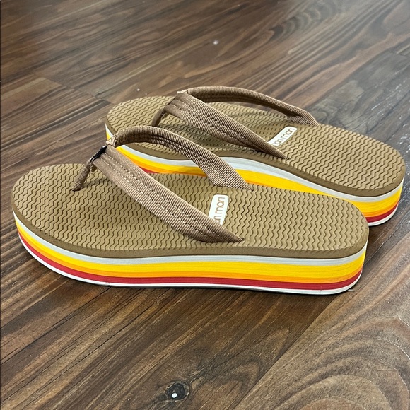 Hari Mari Brown Flip Flops with Colorful Stripes - Picture 2 of 10